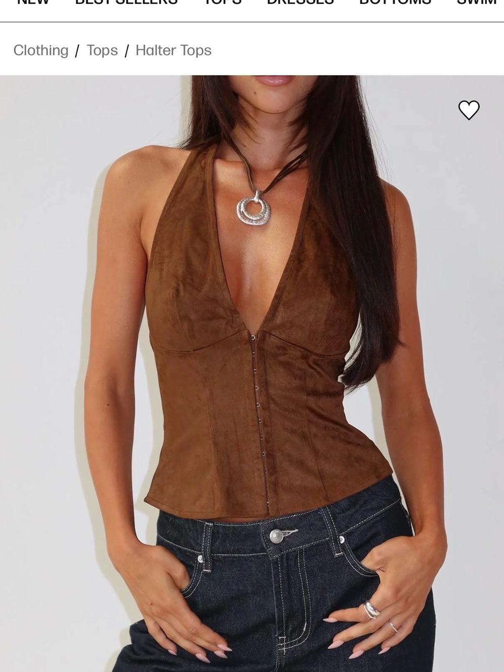 Princess Polly Suede Halter Corset Top in Brown